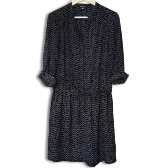 HILARY RADLEY Utility Sleeve Drop Waist Dress Navy Blue Tribal Geo Print Sz S - Picture 3 of 16